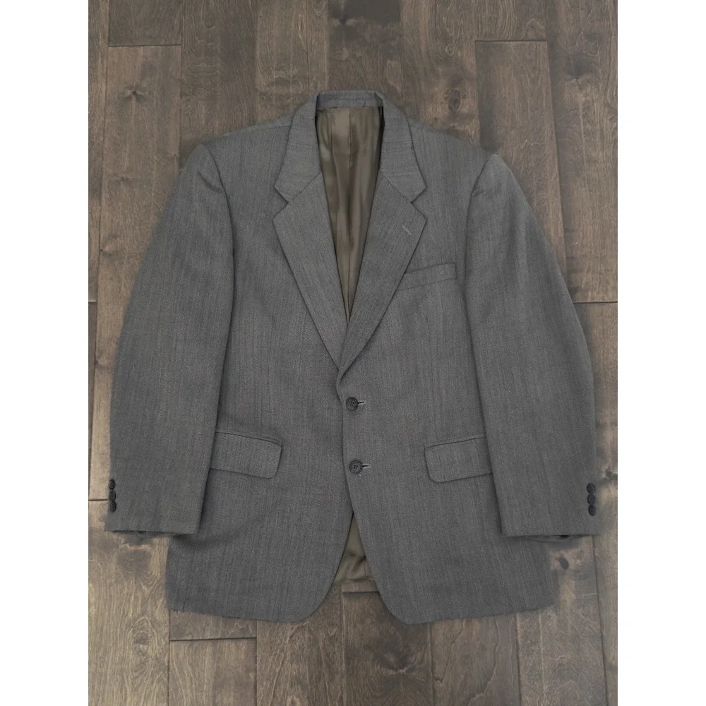 Braewick Mens Grey Two Piece Suit Two Button Jacket Size 42R Pants 100% Wool